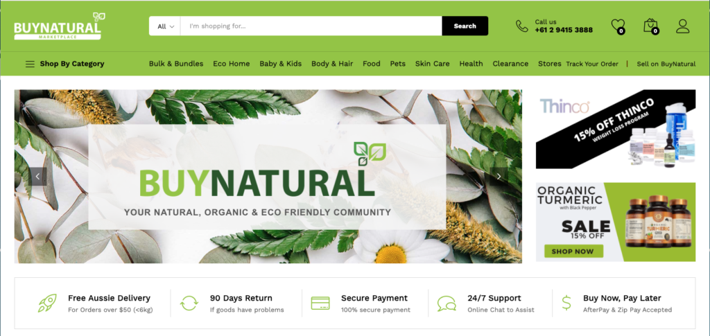 Australian values-based marketplace - BuyNatural homepage